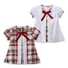 girls short sleeve dresses summer party clothes children daily casual clothing baby girl bowknot Grid printed O-neck dress 1-5Y Q0716