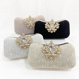 Rhinestone Flower Wedding Bags And Purses For Women Ring Handle Ladies Hand Bag Shiny Lace Design Evening Clutch Bag