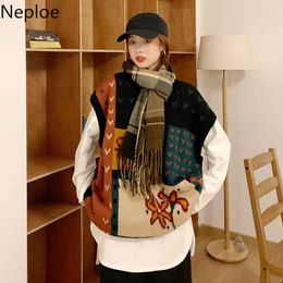 Neploe Knitted Sweater Vest Women Japanese Fashion Pullovers Tank V-neck Sleeveless Oversized Waistcoat Tops Female 4H091 210422