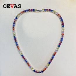 OEVAS 100% 925 Sterling Silver 35cm Colourful 4mm High Carbon Diamond Necklace For Women Sparkling Wedding Party Fine Jewellery