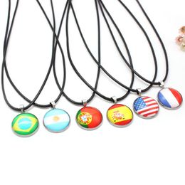 Pendant Necklaces 10 Styles Football National Flags Rope Chain Leather Choker For Women Men Soccer Player Jewellery Gift