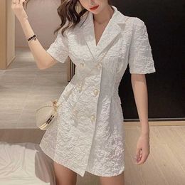 Elegant Blazer Dres Korean Slim Double Breasted Mini Party Summer Office Lady Casual Y2k Chic 210604