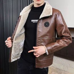 Winter Thick Fleece Warm Leather Jacket Men 2021 Brand Motorcycle Biker Brown PU Faux Leather Thermal Coat Big Size 7XL 8XL 220211