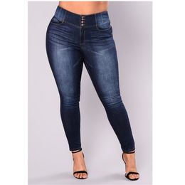 Fashion 5XL Stretch Navy Blue Jeans Women plus size Causal Trousers Female Denim Pants Zipper Fly Pencil Mom 210513