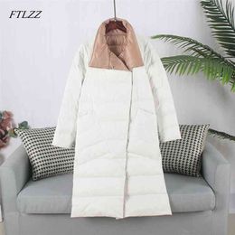 FTLZZ Duck Down Jacket Women Winter Long Double Sided Plaid Coat Female Plus Size Warm Parka Slim Outwear 210923