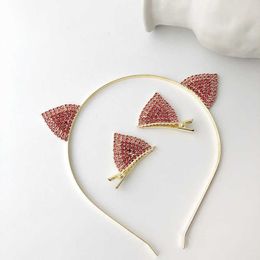 Sweet Pink Diamonds Bling Cat Ears Kawaii Hairband Women Headwear X0722