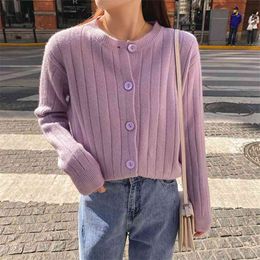 Foridol knitted solid cardigans sweater women button up casual autumn purple sweater cardigans jumper spring tops 210415
