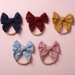 Baby Headband Soft Cotton Linen Nylon Headbands Cute Embroided Elastic Hairbands Bows Kids Children Fashion Hair Accessories