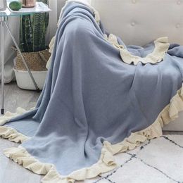 YIRUIO 100% Cotton Comfortable Blanket Pink Brown Blue Sweet Ruffle Japan Style Throw Casual Sofa Bed Comforter 211101