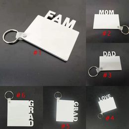Party Favor MOM DAD FAM LOVE GRAD Sublimation Blank Keychain Wooden Key Chain Pendant Thermal Transfer Ring RH1327