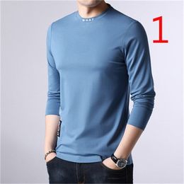 summer men's round neck long-sleeved T-shirt cotton top 210420