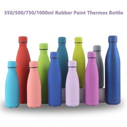 1000ml Insulated Stainless Steel Thermos Mug Sport Water Bottle For Girls Rubber Painted Surface Vacuum Flask Coffee Cup 211029