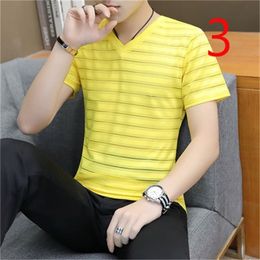 Trendy men's short-sleeved tight T-shirt social youth summer slim round neck 210420