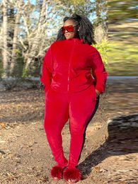 plus sized urban clothing UK - Plus Size Tracksuits Women Clothing Tracksuit Sexy Red Outfit Long Sleeve Hoodies And Pants Velour Sets Two Peice Urban Streetwear
