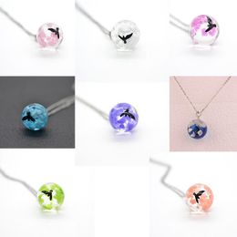 Pendant Necklaces Necklace Chic Transparent Resin Rould Ball Glow Bird Women Blue Sky White Cloud Chain Jewellery Gifts For Girl Fashion Emo