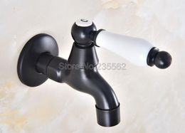 Bathroom Sink Faucets Black Oil Rubbed Brass Ceramic Handle Wall Mount Mop Pool Faucet /Garden Water Tap / Laundry Taps Lav3411