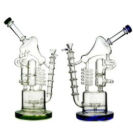 5mm Thick 12.6 Inch Hookahs Glass Bongs Recycler Oil Dab Rigs Matrix Sidecar Green Blue Water Pipes 14mm Female Joint With Bowl