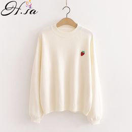 H.SA Autumn Winter Women Casual Pullovers Lemon Fruit Embroidery Jumpers Japanese Yellow Pull Sweater Knitted Top 210417