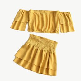 2pcs Women Summer Crop Top Casual Party Evening Cocktail Mini Skirt Dress Set Women's Two Piece Pants