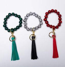 Colourful Wood Bead Keychain Party Favour Europe And America Prevalent Tassels Bracelet Keychains Pendant Key Ring Tassel Bangle Bag Accessories WMQ1344