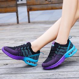 Wholesale Fly women sports running shoes black blue purple yellow red pink trendy casual cushion women's outdoor jogging walking