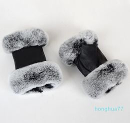 luxury- Winter Fashion Black Half Finger Genuine Leather Gloves Sheep Skin Fur Half Finger Fingerles jllGUt yy_dhhome