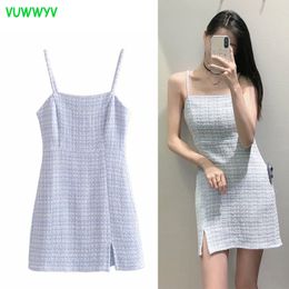 Summer Dress Blue Strap Backless Mini es Women Sleeveless Textured Tank Woman Vintage Casual Sundresses 210430