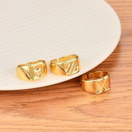 Fashion A-Z Initial Ring Gold Color For Men Hip Hop Punk Style Resizable English Letters Jewelry Alphabet Finger Ring Gift X0715