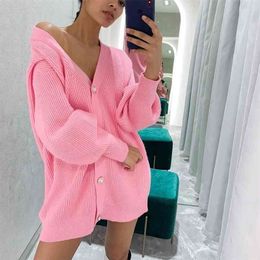 MEIYANGYOUNG V Neck knitted Sweater Cardigan women Single Breasted Oversized Cardigans crop top Autumn winter ladies sweater 210917