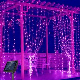 Christmas Decoration 2022 Festoon Led Light Solar Fairy Curtain Light 3Mx3M For Room Wedding Outdoor Year Decor Accessories 211122