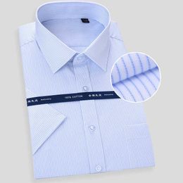 High Quality Non-ironing Men Dress Shirt Summer Short Sleeve Solid Male Clothing Regular Fit Business Shirts White Blue 8XL 210628