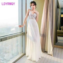 LDYRWQY version chiffon slit lace sexy V-neck backless fashion dress Polyester Office Lady 210416