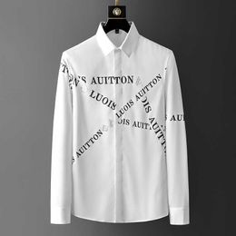 High Quality Men's Shirts Letter Print Long Sleeve Slim Casual Shirt Business Office Dress Social Tops Streetwear Chemise Homme 210527