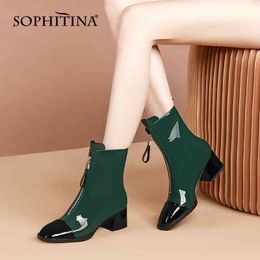 SOPHITINA Women Boots Fashion Classics High Quality Handmade Ladies Ankle Boots Square Thick Heel Zipper Women Shoes SO697 210513