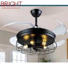 Ceiling Fans BRIGHT Contemporary LED Lamp With Fan Black Invisible Blade 220V 110V For Home Dining Room Bedroom Restaurant
