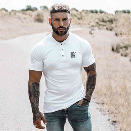 New Fashion Brand Polo Shirt Men's Summer Turn Collar Slim Fit Solid Color Button Breathable Polos Sports Men Gym Clothing 210421