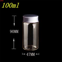 47*90*34mm 100ml Clear Glass Bottles Silicone Stopper Screw Aluminium Cap Empty Jars Leakproof Vials 12pcsjars