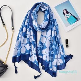 New Bohemian sunscreen shawl spring summer travel beach towel small fresh blue plant flower scarf C6QZ