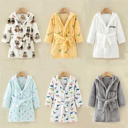 Fashion Long Sleeve Hooded Children's Bathrobe Kids Pyjamas Robes Baby Boy Girls 3-8yrs 211130