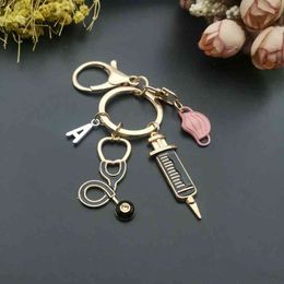 A-Z Letters, New Design Keychain Doctor Medical Tool Stethoscope Syringe Face Mask Key Ring Nurse Medical Gift Keychain Souvenir Y0414