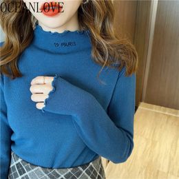 Embroidery Ladies Pullovers Letters Half Turtleneck Autumn Winter Clothes Sweaters Women Fashion Mujer Sueteres 17960 210415