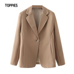Toppies Woman Single Button Blazer Leisure Suit Jacket Office Ladies Notched Collar Jacket 210412