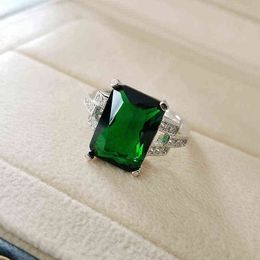 925 Sterling prata verde retângulo zircona anéis de noivado para mulheres femininas festa de luxo jóias de casamento R5050