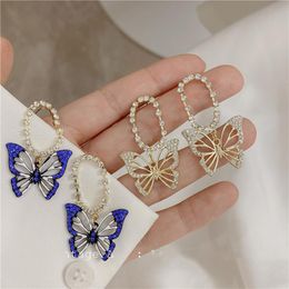 Pendant Necklaces Origin Summer Fairy Bling Butterfly Dangle Earring For Women Hollow Out Rhinestone White Blue Metallic Jewellery