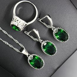 Earrings & Necklace GZJY Women Wedding Bridal Crystal Party Jewellery Sets 925 Silver Oval Cut Pendant Ring Christmas Gift