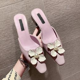 Summer Pointed Toe High Heels PU Solid Mules Shoes For Women Indoor Outdoor Office Slippers Sexy Ladies Slides Thin