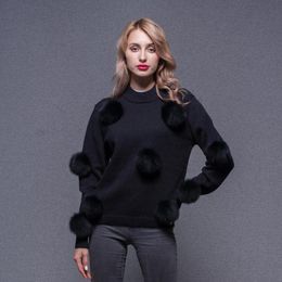 Women's Sweaters Women Sweater Coat Autumn Ladies Knitted Regular With Fur Ball Pom