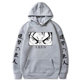 Attack on Titan Hoodie Anime Eren Yeager Eyes Printed Long Sleeve Men's Pullover Hoodie Clothes Y0803