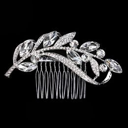 2021 Leaf Wedding Hair Accessories Silver Color Rhinestone Bridal Hair Combs Hairpin Jewelry Christmas Gift 10cm