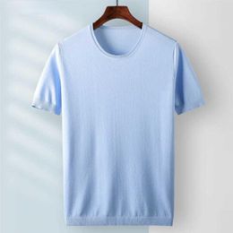 Men's T-Shirts Summer 2022 Fashion Round Collar T-shirt Basic Pullover Men Casual Short Sleeve Ice Silk Knitted Tees Plus Size 6XL B171